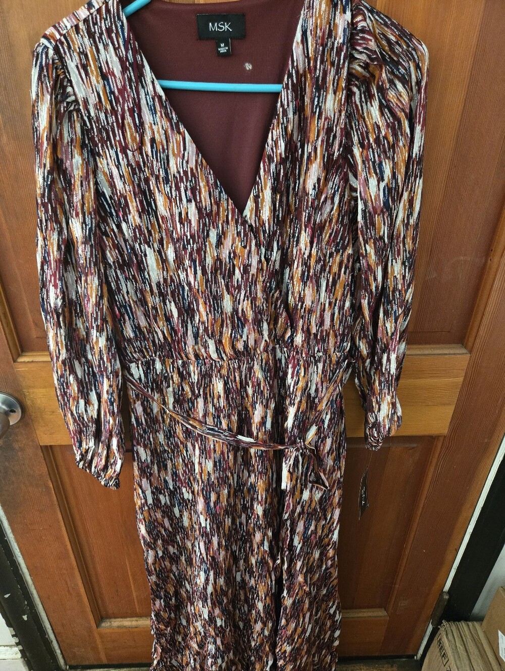 MSK Burgundy Multi-Print Wrap Midi Dress